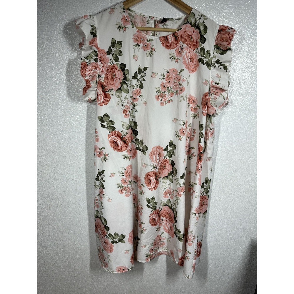 SHEIN Curve Dress Womens 4XL White Pink Floral Ruffle Sleeve A-Line Casual Boho
